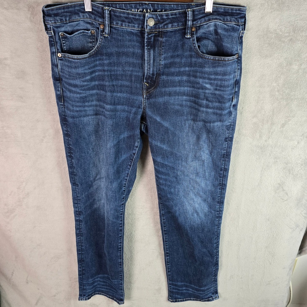 American Eagle Mens Original Straight AirFlex+ Dark Wash Jeans 40x34 Indigo
